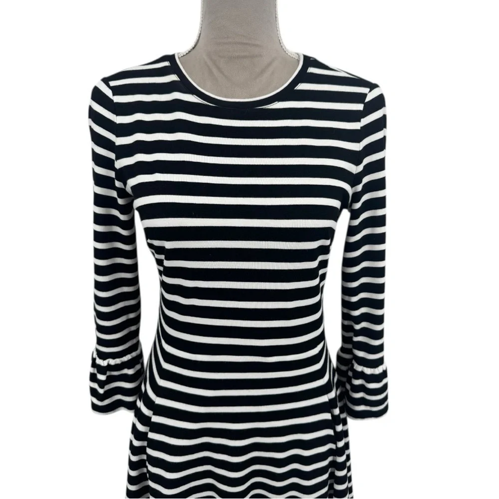 Kate Spade Broome Street Black White Stripe Dress Fit & Flare Pockets Size Small